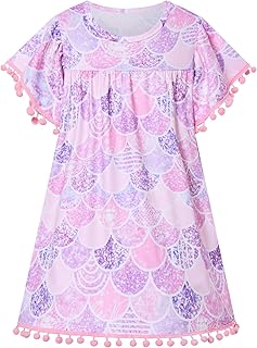 Little Girls Pom Pom Dress Flutter Sleeve Kids Summer Swing Shirt Dresses Size 3-8 Years - Buy now