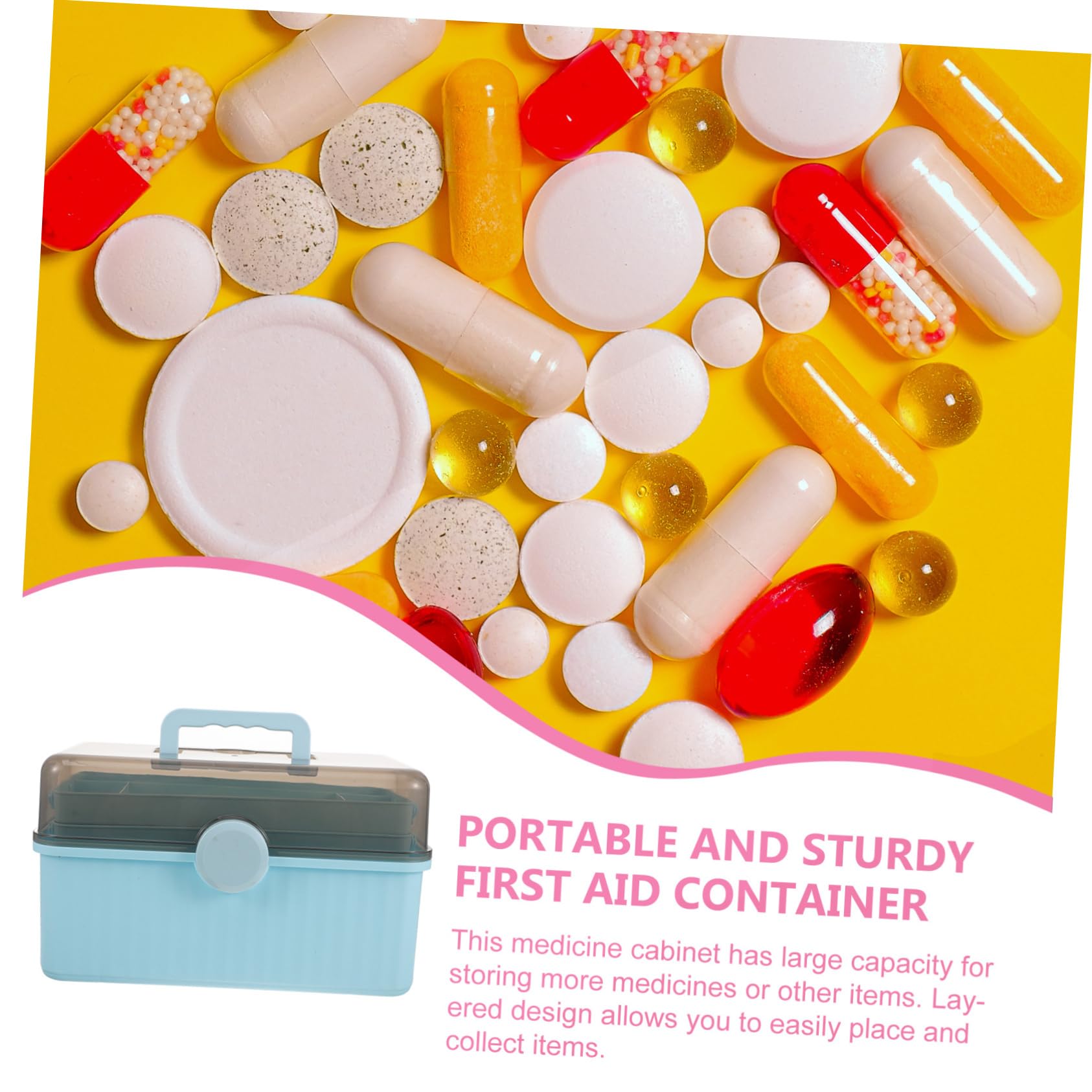 Beavorty Caja Médica Portátil de Plástico Azul Diseño de Capas, Gran Capacidad y Estructura Resistente, Adecuado para Primeros Auxilios en Oficina y Viajes al Aire Libre Estilo Aleatorio