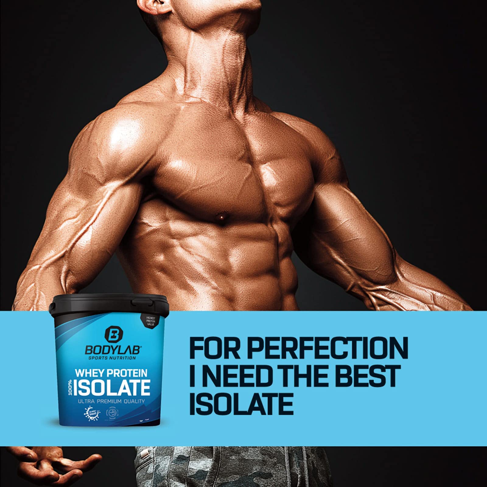 Whey Protein Isolate 2kg Erdbeer Bodylab24, Eiweißpulver aus Whey Isolat, Whey Protein-Pulver kann den Muskelaufbau unterstützen, konzentriertes Iso-Whey-Protein frei von Aspartam