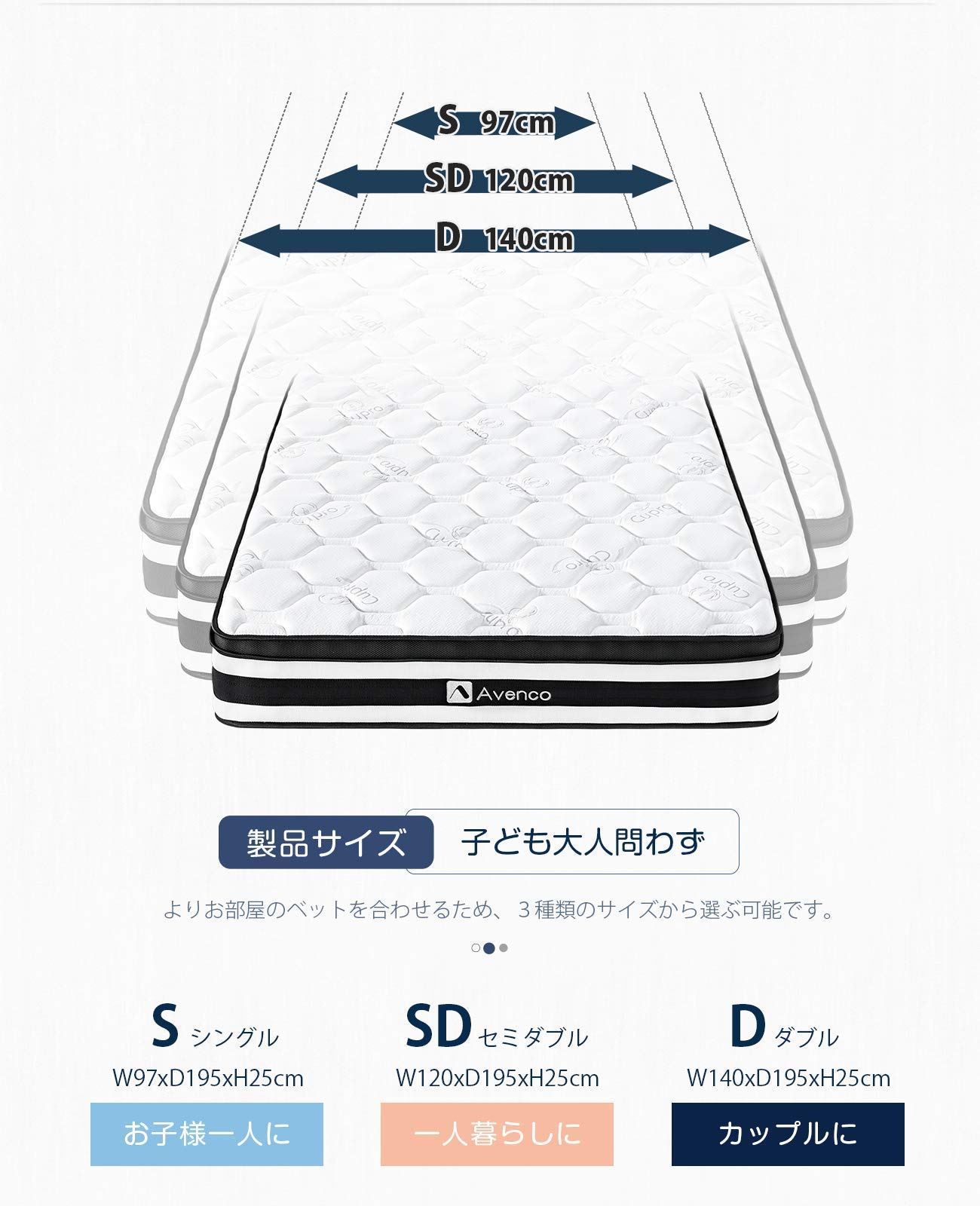 Amazon.co.jp: Avenco マットレス セミダブル 厚み25CM 高反発