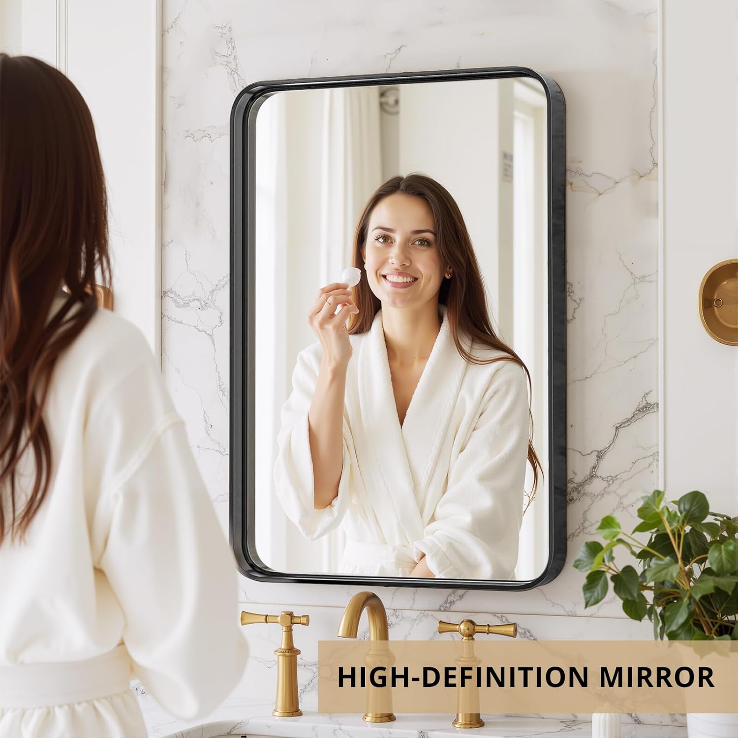 Sweetcrispy Bathroom Mirror 30x22 Inch Black Metal Framed Rounded Rectangle Vanity Mirror for Wall, Over Sink, Farmhouse, Restroom, Anti-Rust, Modern Decorative, Horizontal or Vertical Hanging