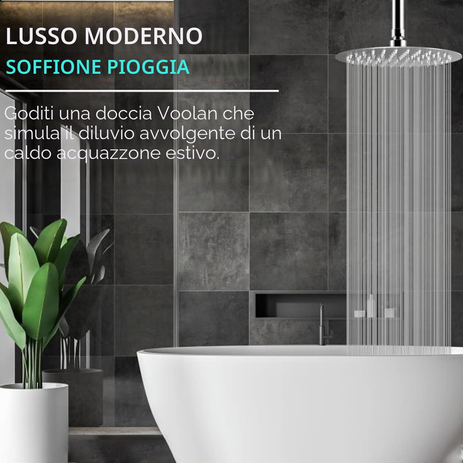 Soffione doccia a pioggia in acciaio inox AISI304, 12 pollici (30 cm)