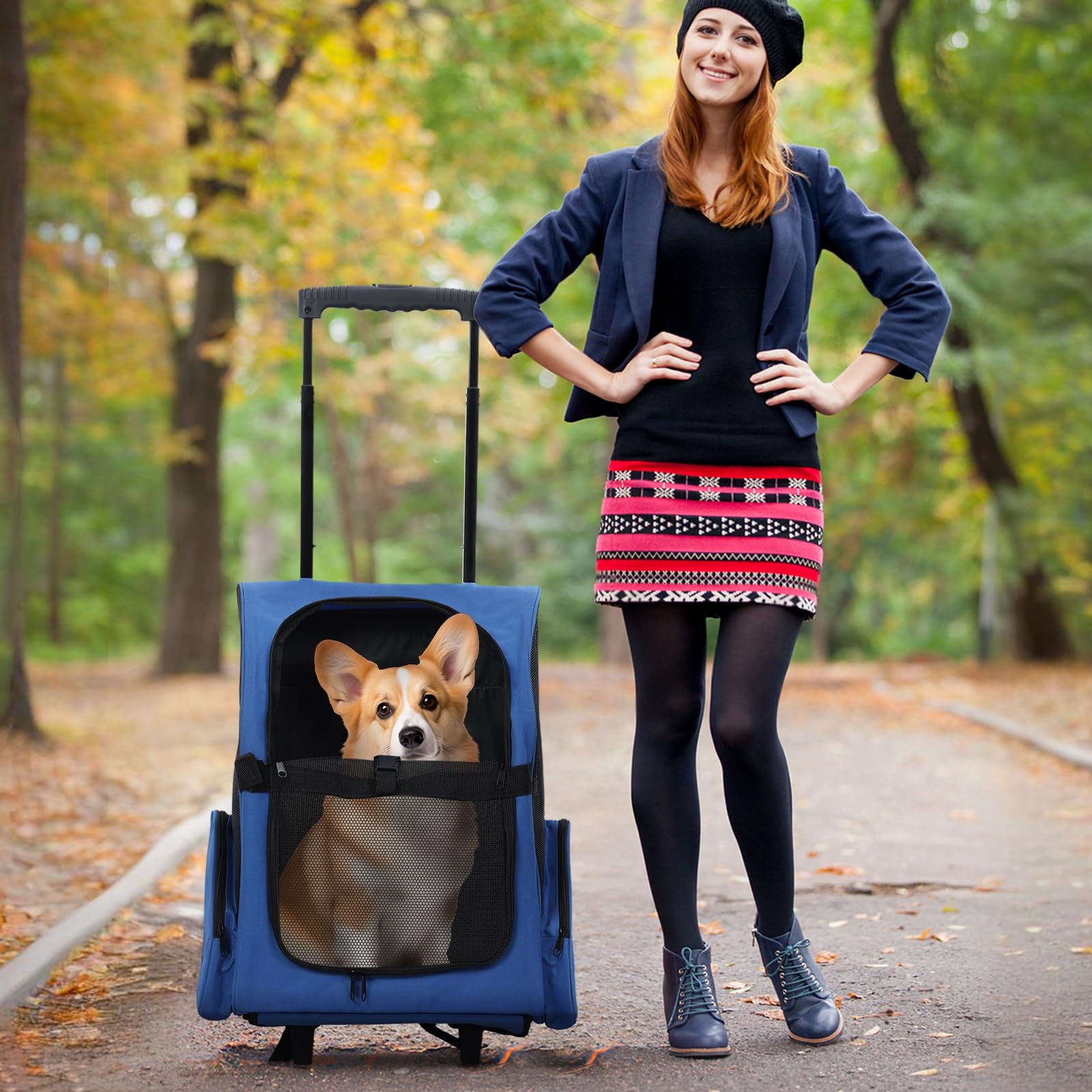 Mochila con ruedas para mascotas, mochila de viaje para mascotas con ruedas dobles y asa telescópica, transportador de mascotas con ruedas, transportador de viaje para mascotas para gatos