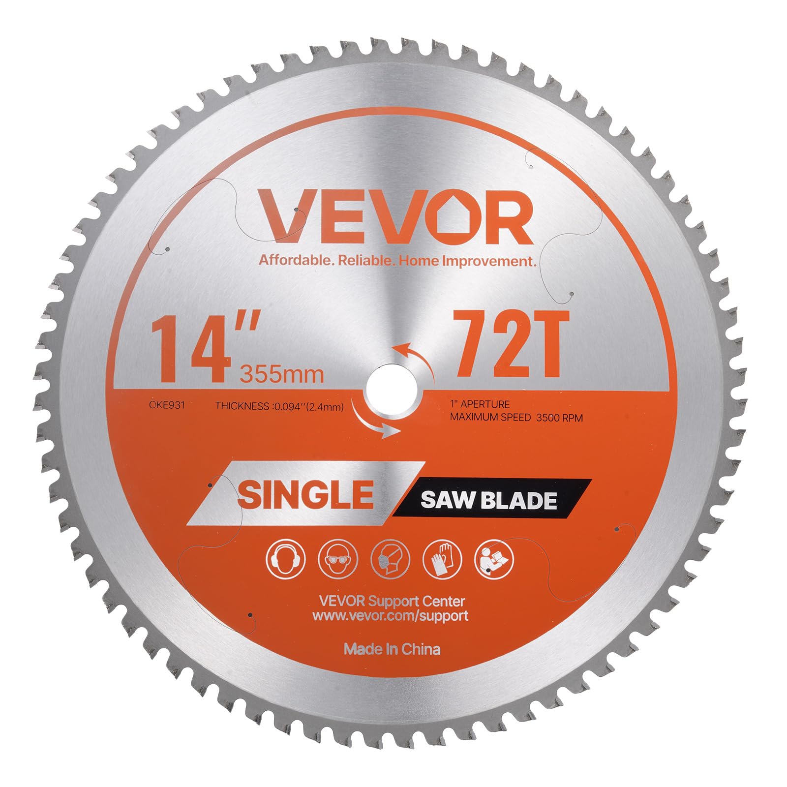 VEVOR Kreissägeblatt (355 mm φ & 72 scharfe Zähne & 2,4 mm Dicke) ideal für Stahl Aluminium, kompatibel mit Kreissäge, Sägeblatt aus legiertem Stahl mit geräuschreduzierenden Wärmeabzügen 1 Stk.