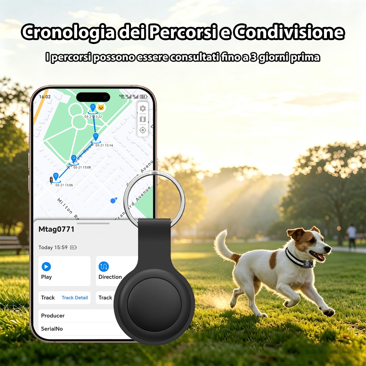 Collare GPS Gatto 2026 – GPS per Cani Flessibile e Senza Abbonamento, Localizzatore GPS per Cani e Gatti con Tracciamento in Tempo Reale e Design Impermeabile, Compatibile con iOS/Android (Nero)