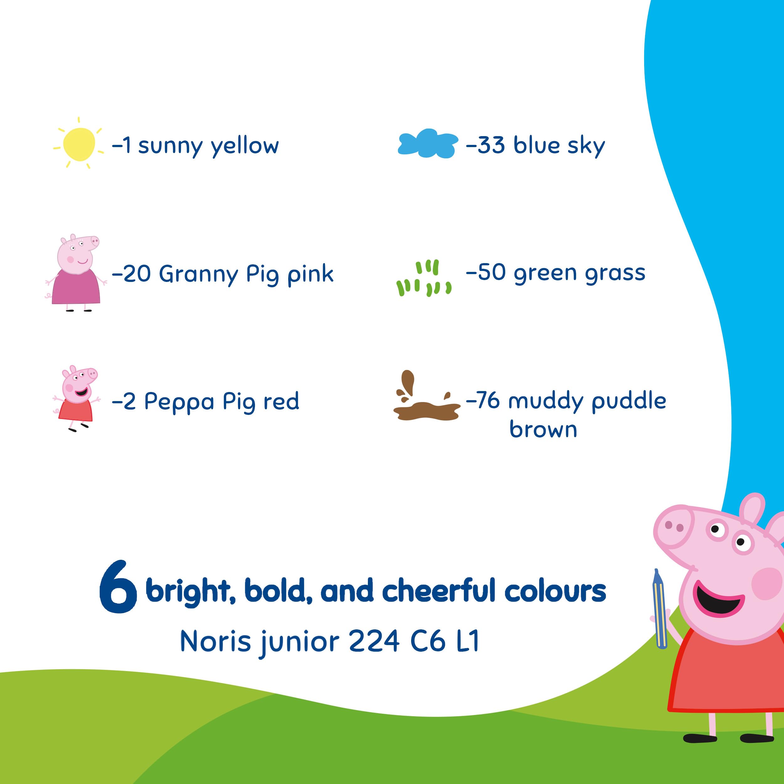STAEDTLER Noris junior pastelli a cera Peppa Pig set da 6 – pastelli spessi per colorare grandi superfici e tecniche creative – per le piccole mani