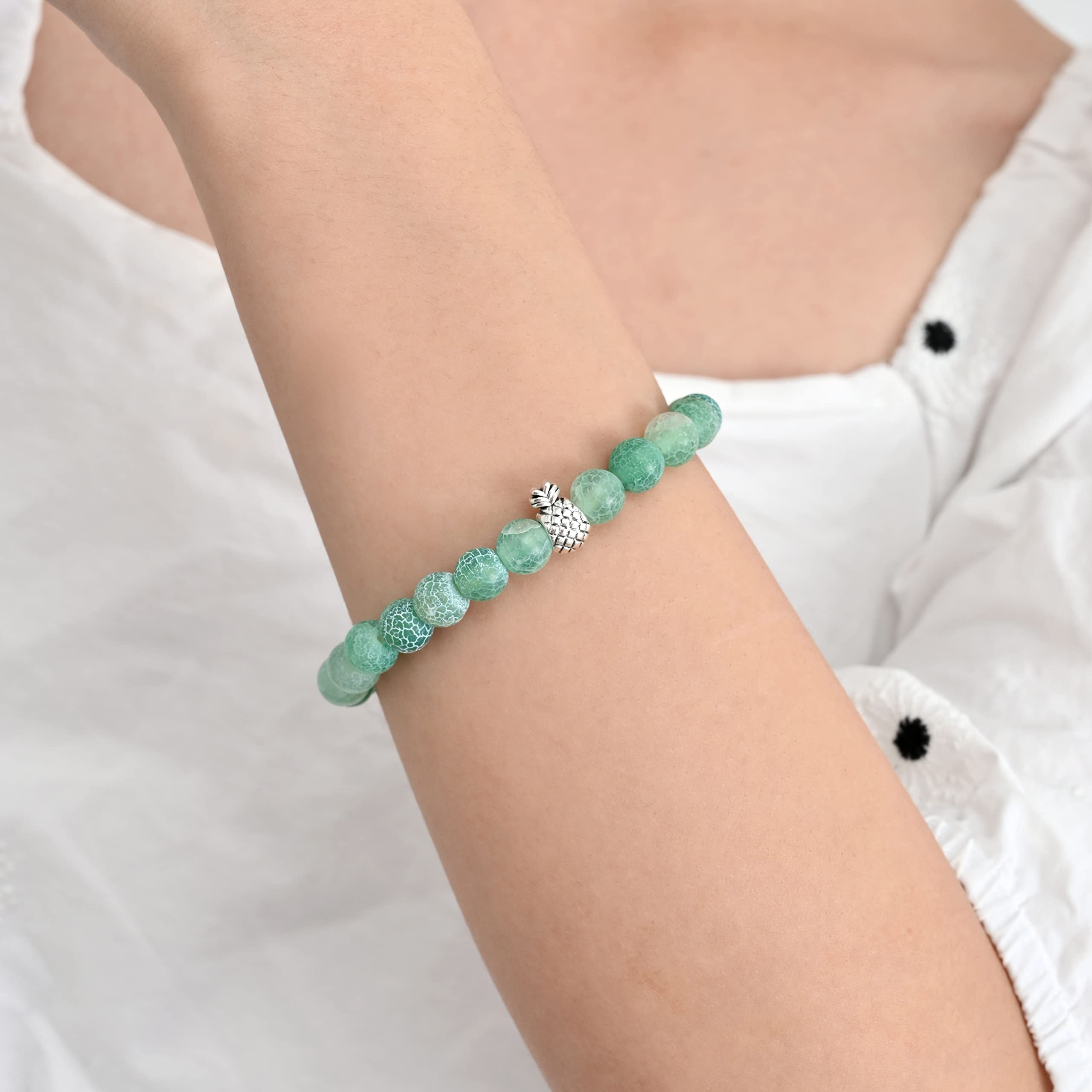 Softones 8mm Beaded Pineapple Bracelets for Women Men Best Friend Bracelet Stretch Charm Bracelets Gifts