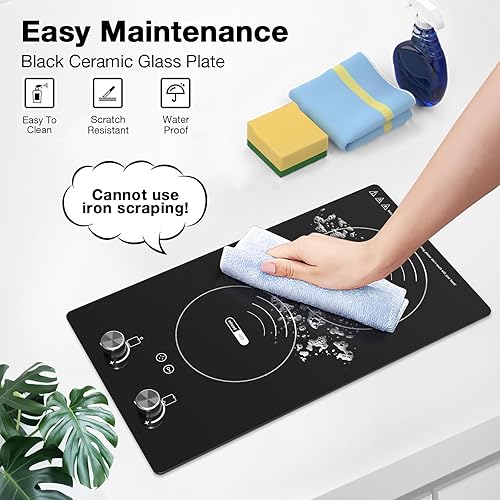 Miniatura 6 de VBGK Cocina eléctrica de 2 quemadores, 3000 W integrada y encimera con 9 niveles de calefacción, temporizador y bloqueo de seguridad para niños,