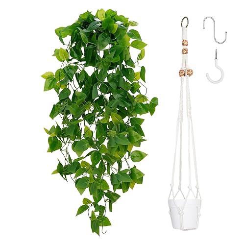 BLEUM CADE 1pcs Fake Hanging Plants Kit with Pot and