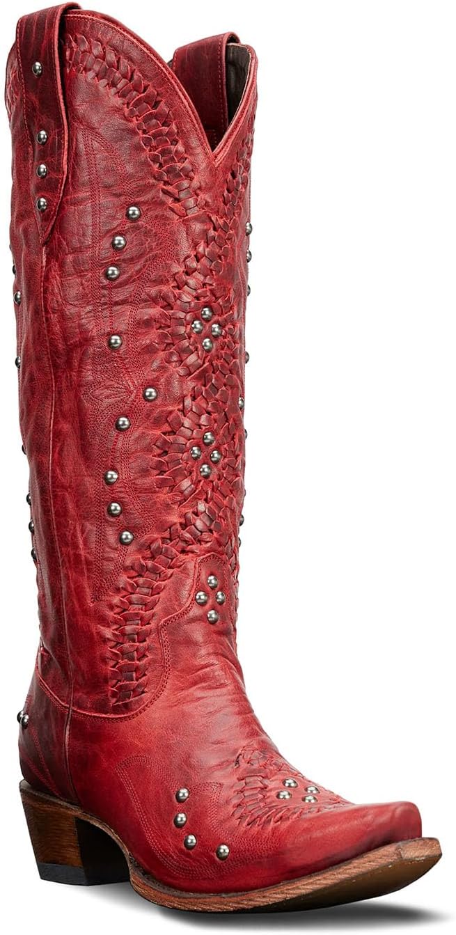 Cowboy Boots for Women- Knee High Western Cowgirl Boots Pointed Toe Chunky Heel Pull on Zipper Fashion Vintage Embroidered Country Shoes