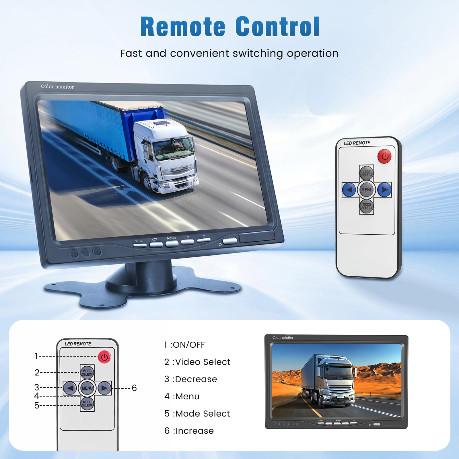Zestaw kamer cofania z monitorem 7 cali, 2 kamery cofania, wodoszczelność IP68, widoczność w nocy 18 IR, kabel wspomagający parkowanie do przyczepy, autobusu, vana, kampera, ciężarówki