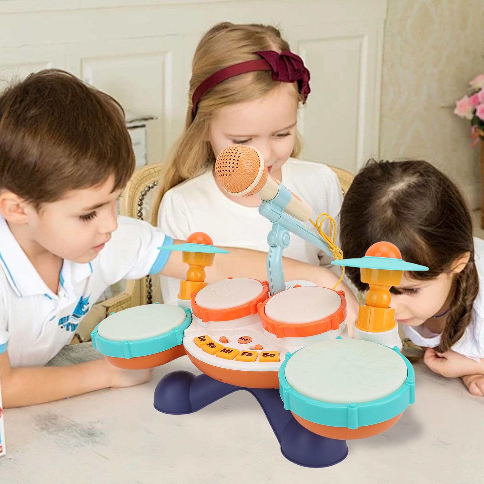 Strumento Musicale a Tamburo per Bambini Tamburo a Mano per Bambini con 4 Luci di Miscelazione per per L'educazione Precoce Gioca All'interazione Genitore-figlio