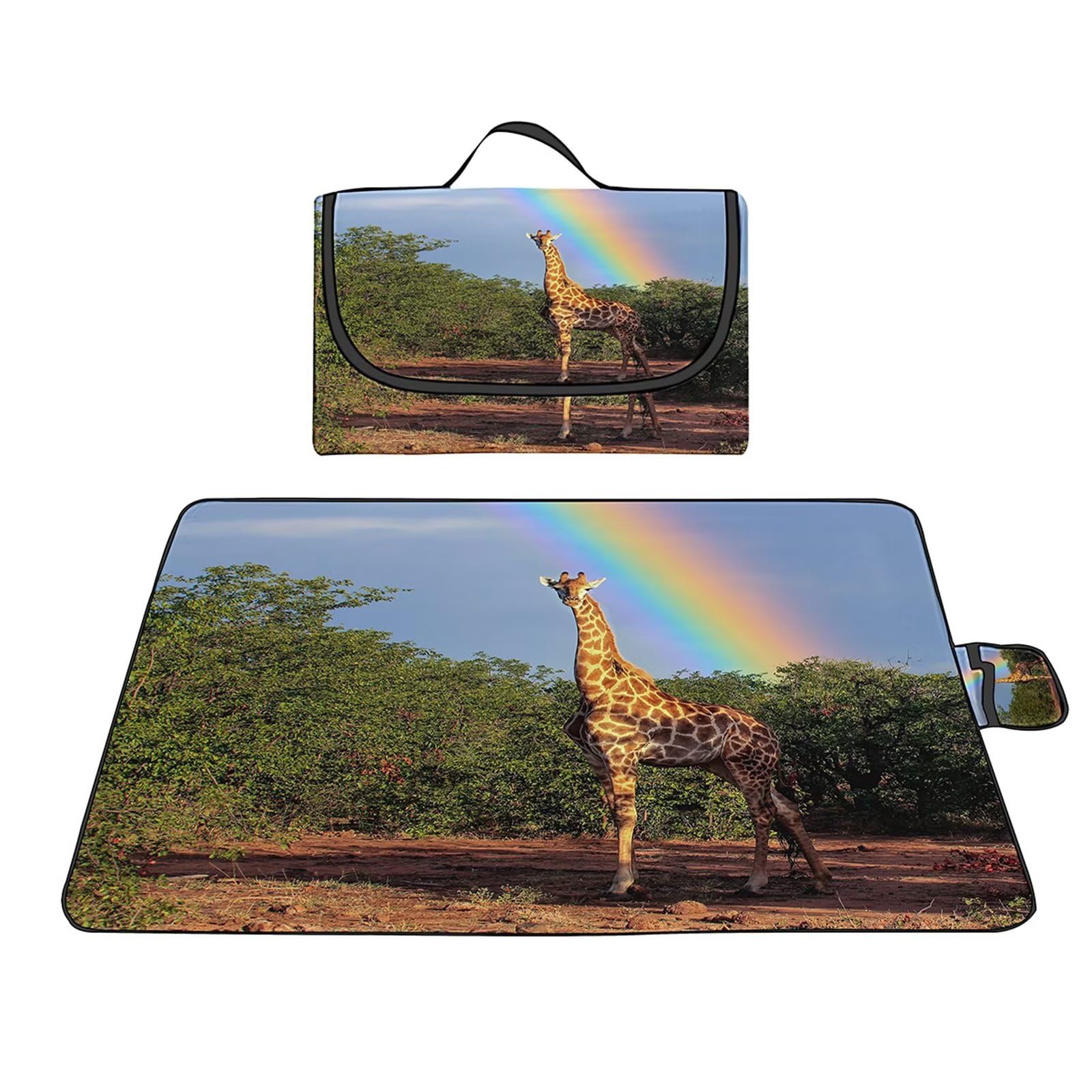 Couverture Pique-nique Imperméable 180x200cm,Couverture Plage Extérieure XXL Tapis de Plage,Girafe arc-en-ciel Camping Couverture étanche Pique-nique avec Poignée pour Camping Randonnée Parc Plage