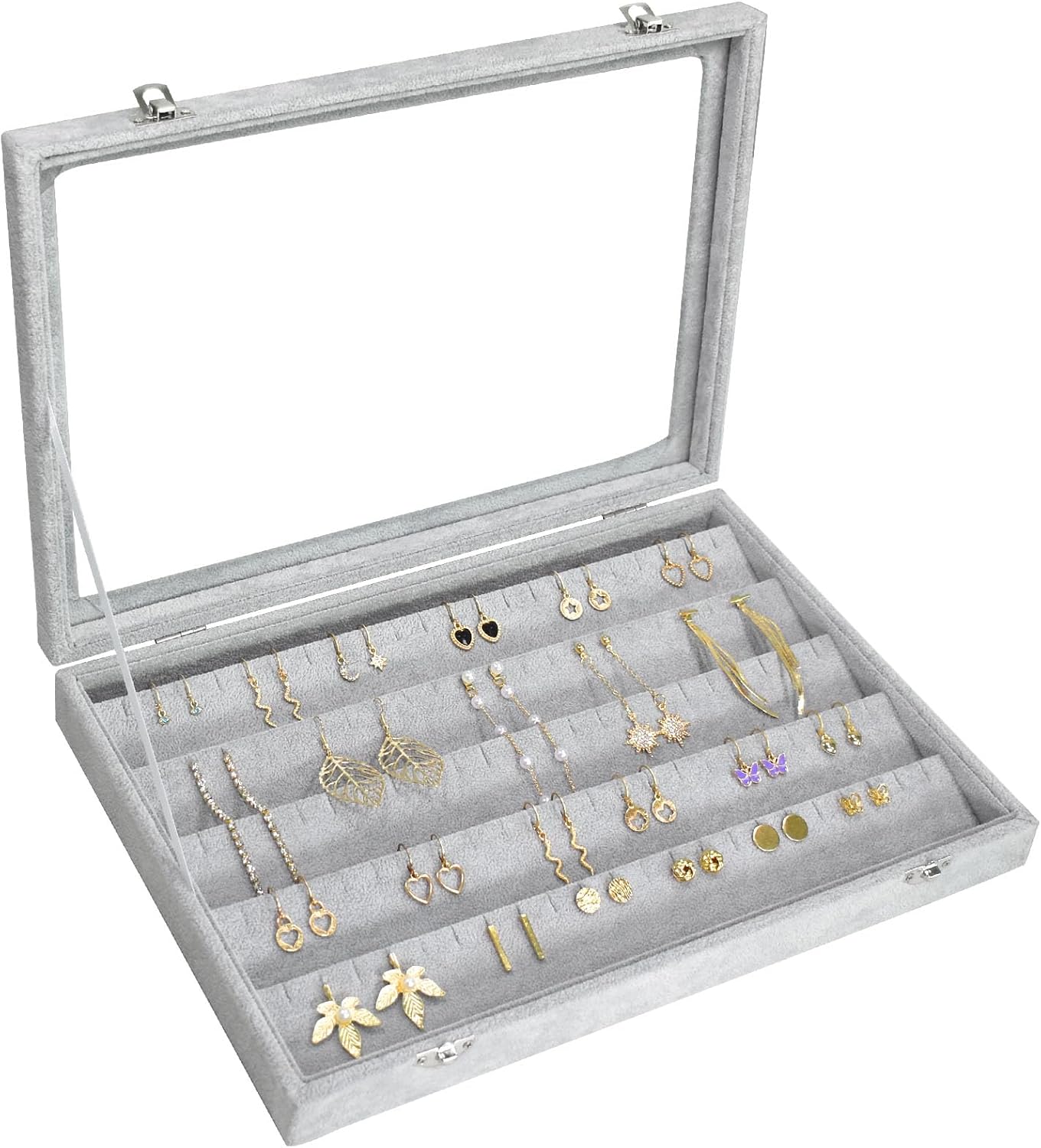 Ring Display Case Organizer Box with Transparent Lid, 100 Slots Ring Storage Display Box Case Tray Holder PU Leather Black