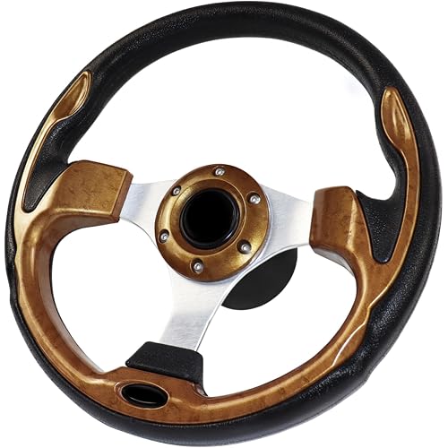 12.5 Inch Boat Steering Wheel with 3/4“ Axle Marine Steering Wheel Adapter, Yachts, Pontoon Boats, Brown
