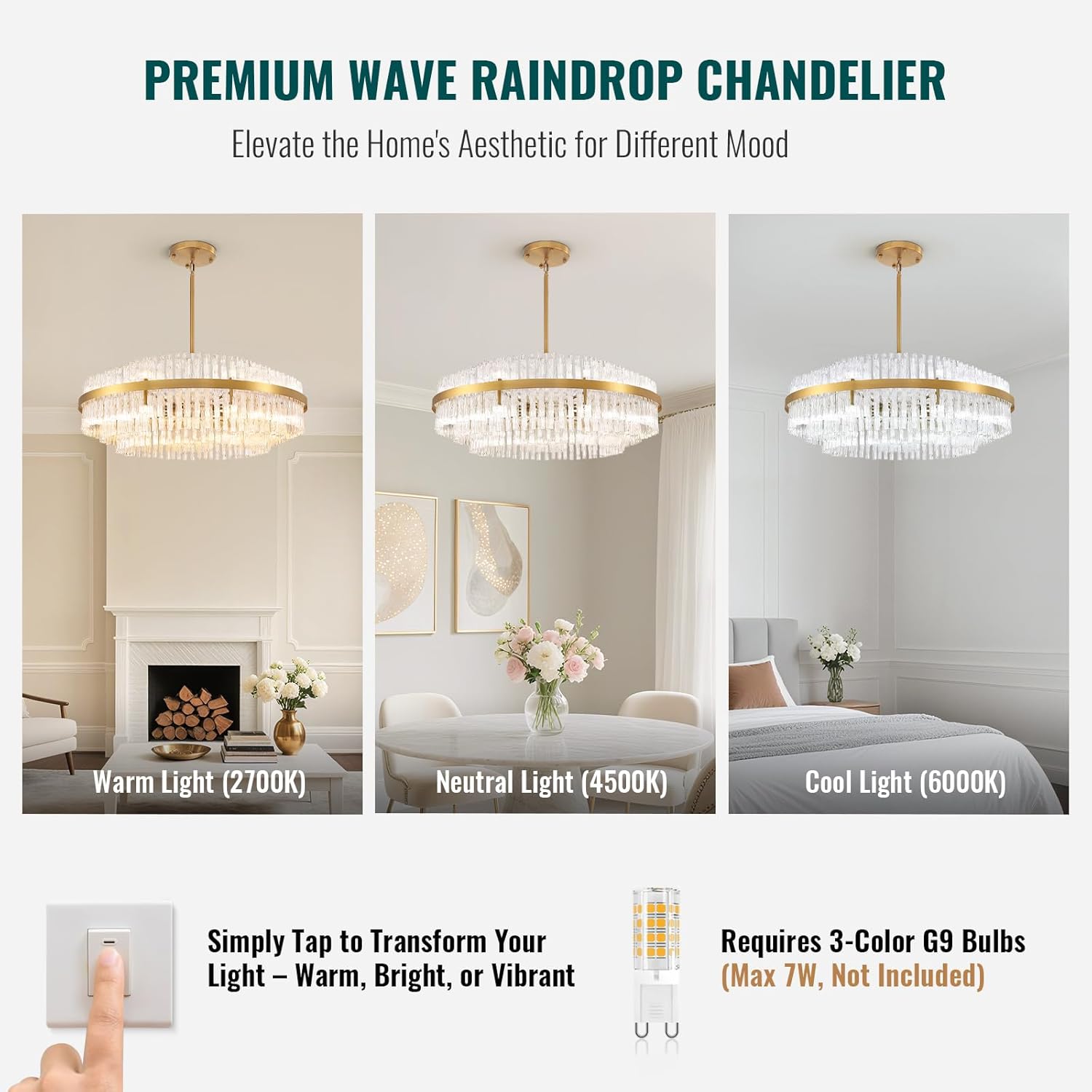 Siljoy 24-Light Modern Crystal Chandelier, Large Gold Round 3-Tiers Raindrop Crystal Chandelier, Luxury Dimmable Flush Mount Pendant Ceiling Light Fixture for Living Dining Room Entry Foyer D39.4''