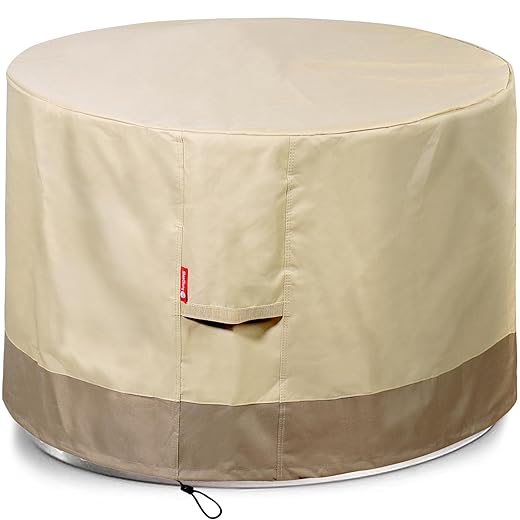 Round Gas Fire Pit/Table Cover-Heavy Duty 600D Polyester with PVC Coating Material,100% Weather Resistant and Waterproof, Fits 30",32",33",34",35 inch,36 inch Fire Pit/Bowl Cover,36"Dia X 24"H,Beige