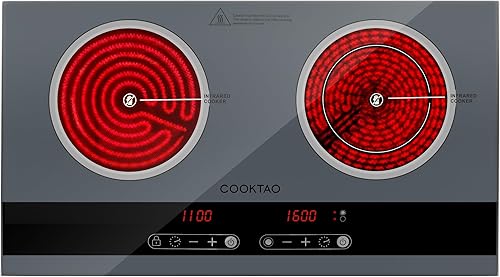 Miniatura 1 de Diseño de doble bobina de cocina eléctrica de 2 quemadores, placa caliente de cerámica de 1800 W para cocinar, encimera portátil de doble quemador