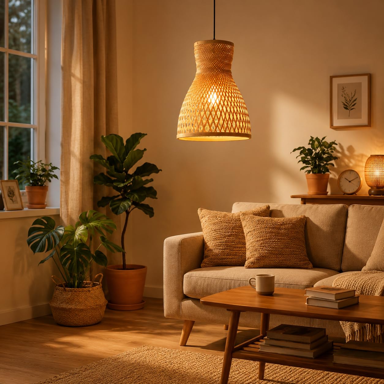 Bamboo Hanging Ceiling Light with E27 Holder | Adds Elegant Rustic Charm to Any Space-image-12