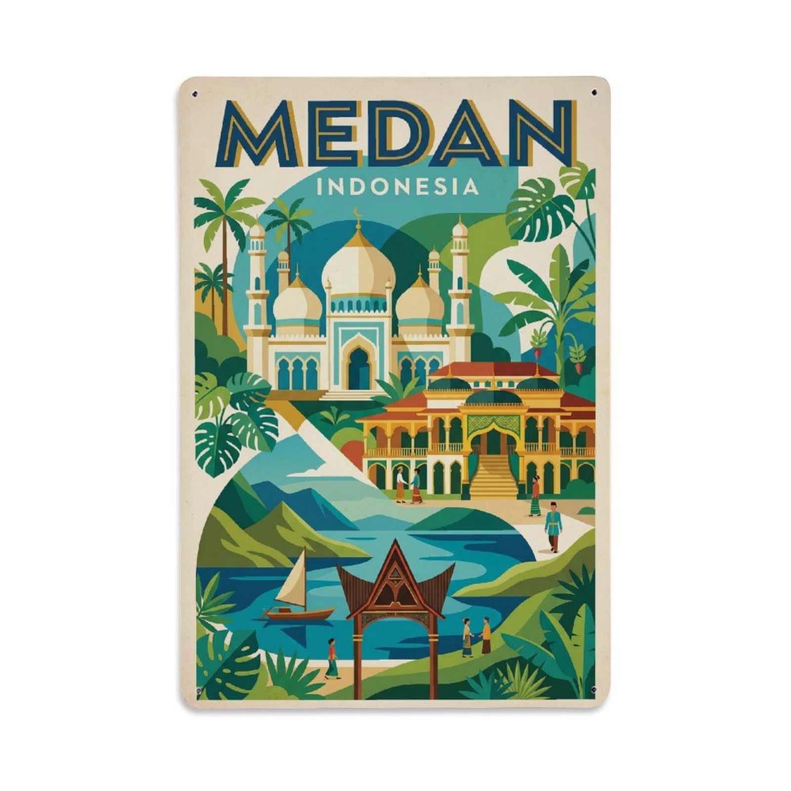 Vintage Indonesia Medan Travel Metal Tin Sign Plaque Wall Decor for Cafe, Club Bar, Office, Garden Metal Poster 8x12Inch