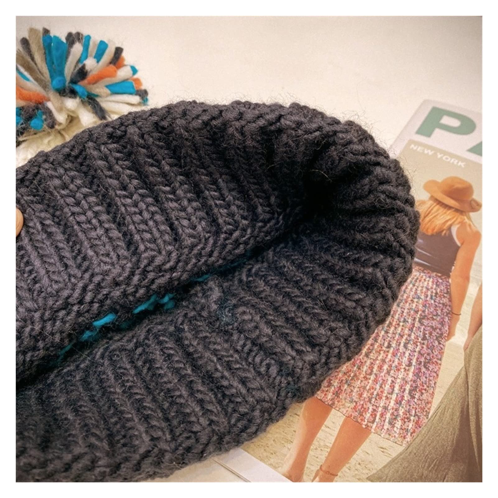 Sombreros Gorros Bordados con Estampado Lindo de Moda Sombrero de Invierno para Mujer y Hombre Gorro cálido con pompón Gorros Beanie de Punto con Hilo Holgado