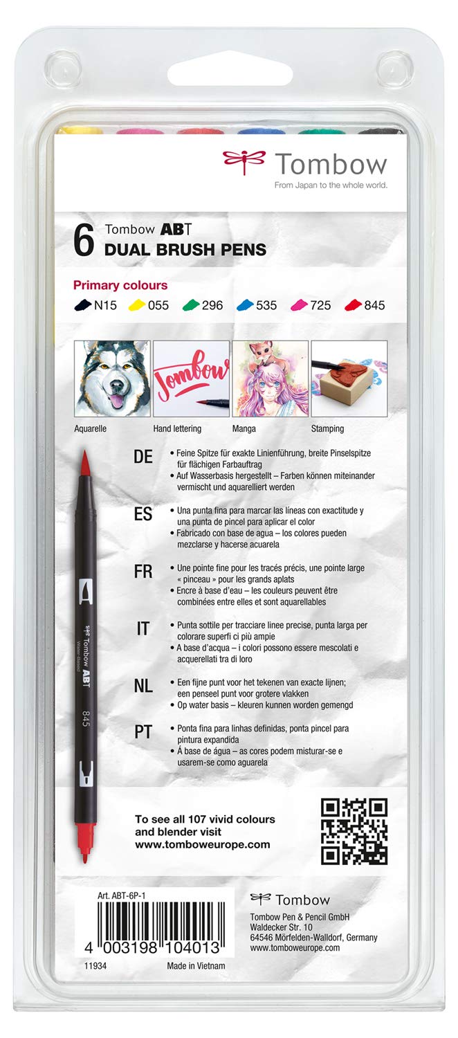 Tombow ABT-6P-1Set da 6Dual Brush Pen - Colori Primari & ABT-6P-2 Set 6 Pennarelli, Pastello