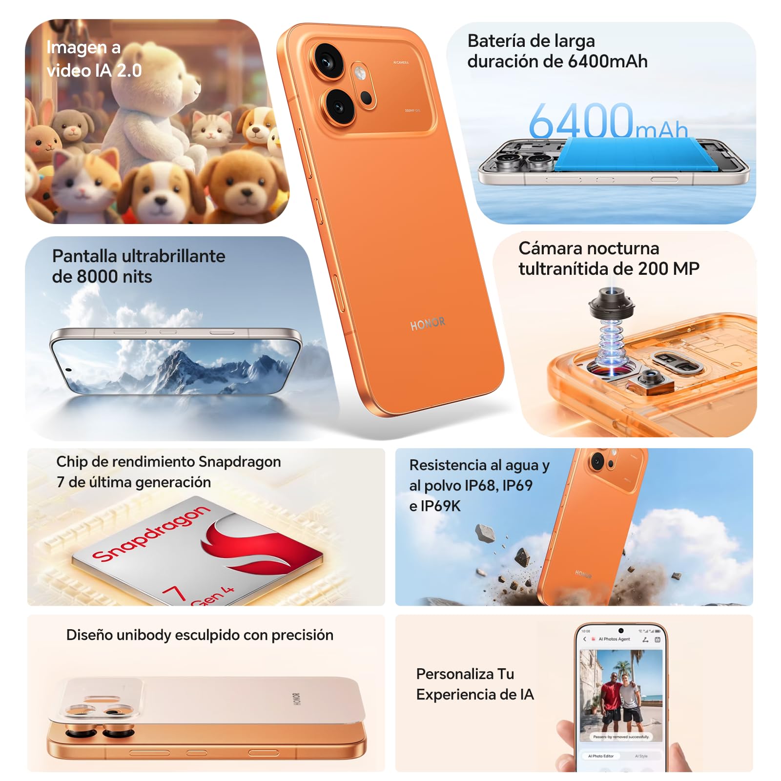 HONOR 600 5G Smartphone, Pantalla AMOLED 6,57" 120Hz, 8+512GB, Cámara 200MP, Batería 6400mAh, Carga 80W, IP68/IP69K (Golden White, 512, GB, 8, GB)