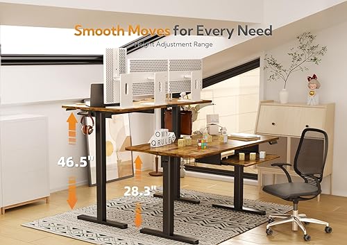 Miniatura 4 de Claiks Escritorio de pie con bandeja para teclado, escritorio de pie de altura ajustable, escritorios elevados para oficina en casa y estación de