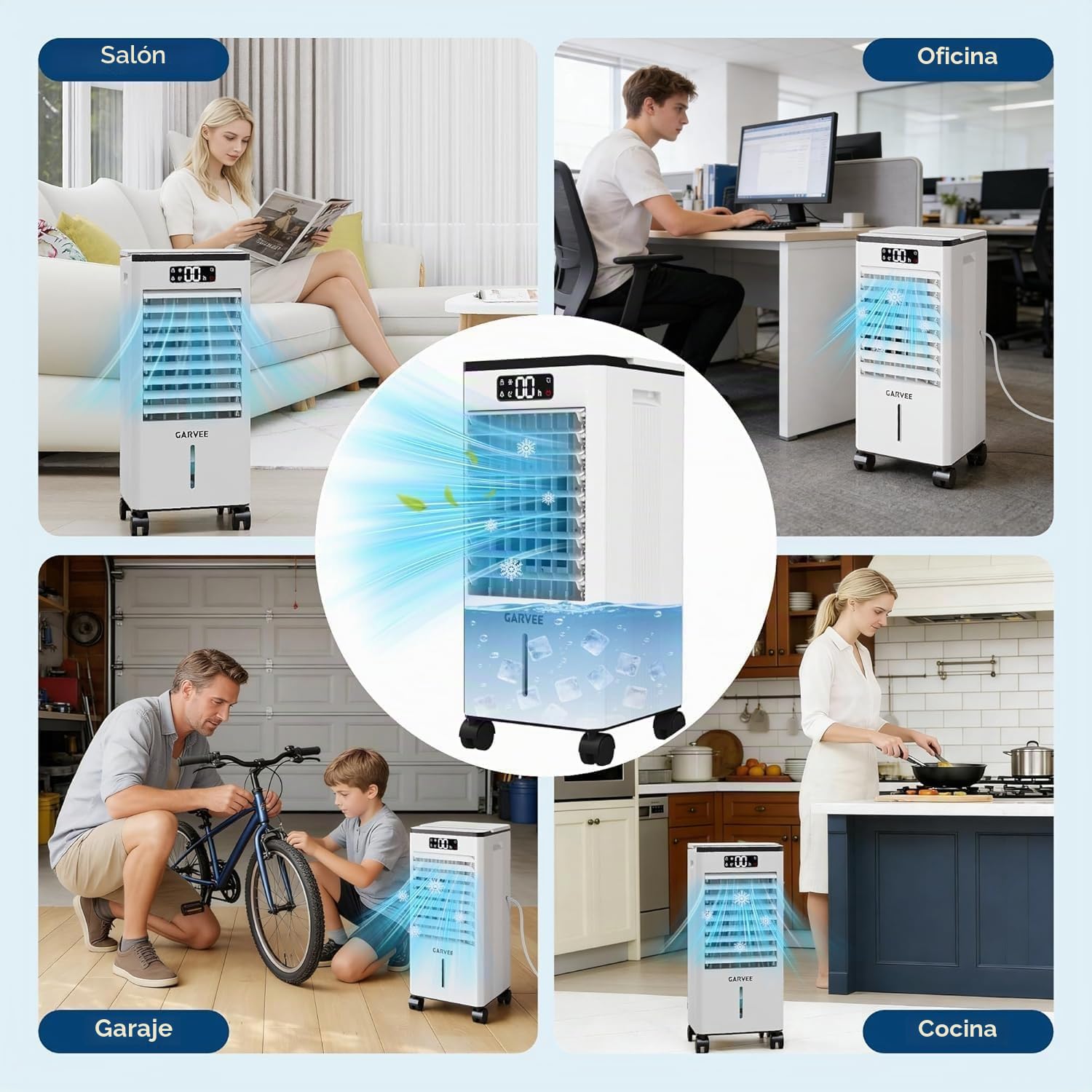 Aire Acondicionado Portatil Ventilador Silencioso 3 en 1, Enfriador de Aire sin Instalacion con 7L Tanque, Oscilación de 120°，Mando a Distancia – Blanco