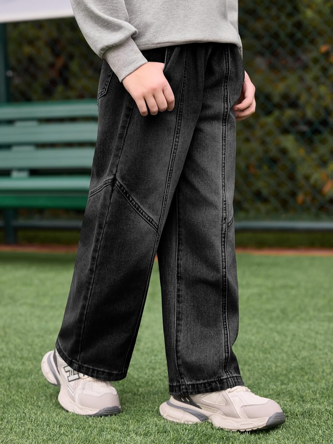 Haloumoning Boys Wide Leg Jeans Kids Casual Straight Baggy Denim Pants with Pockets 5-14 Years - Image 3