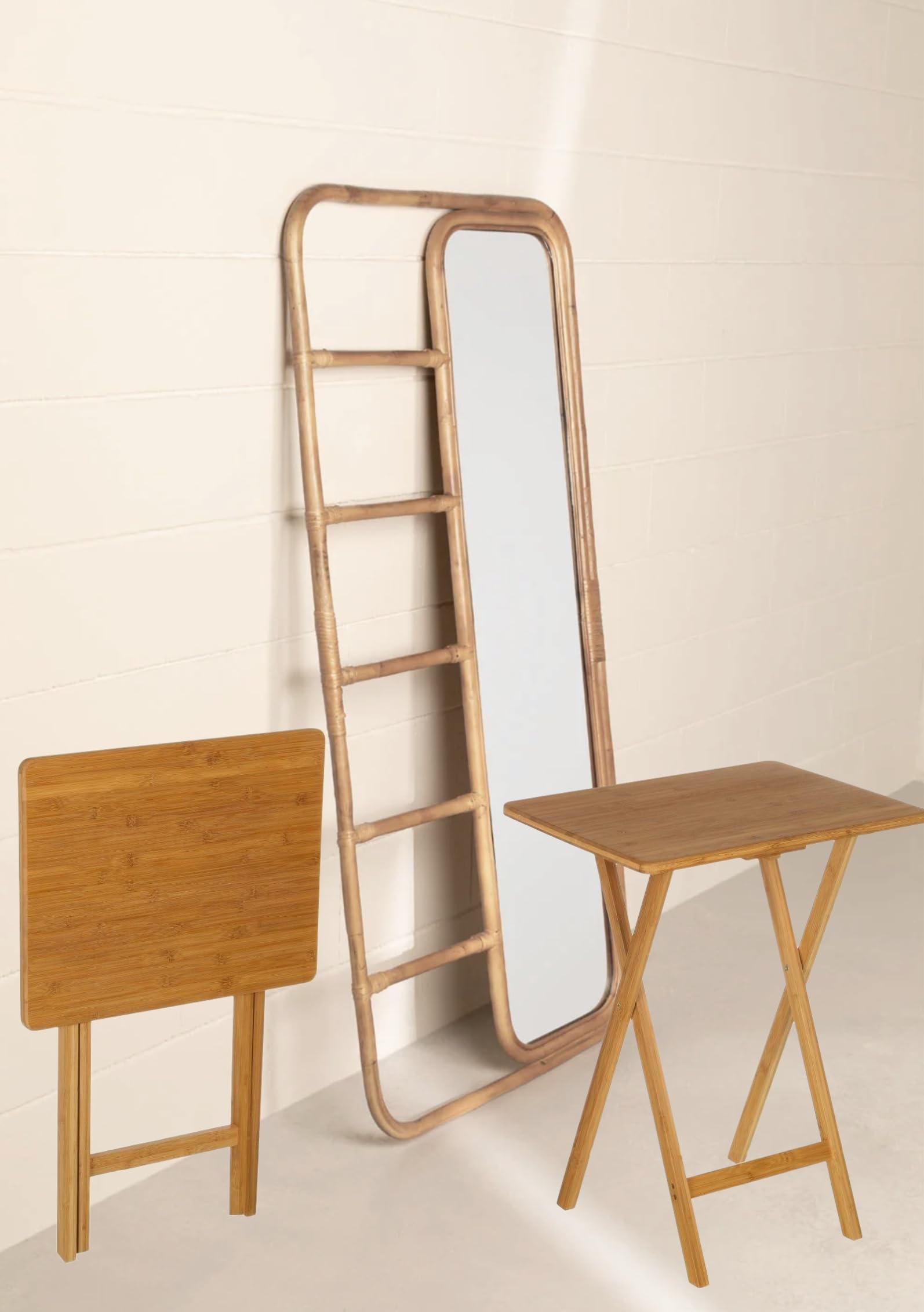 Mesita Plegable de bambú marrón nórdica de 49x37x65 cm