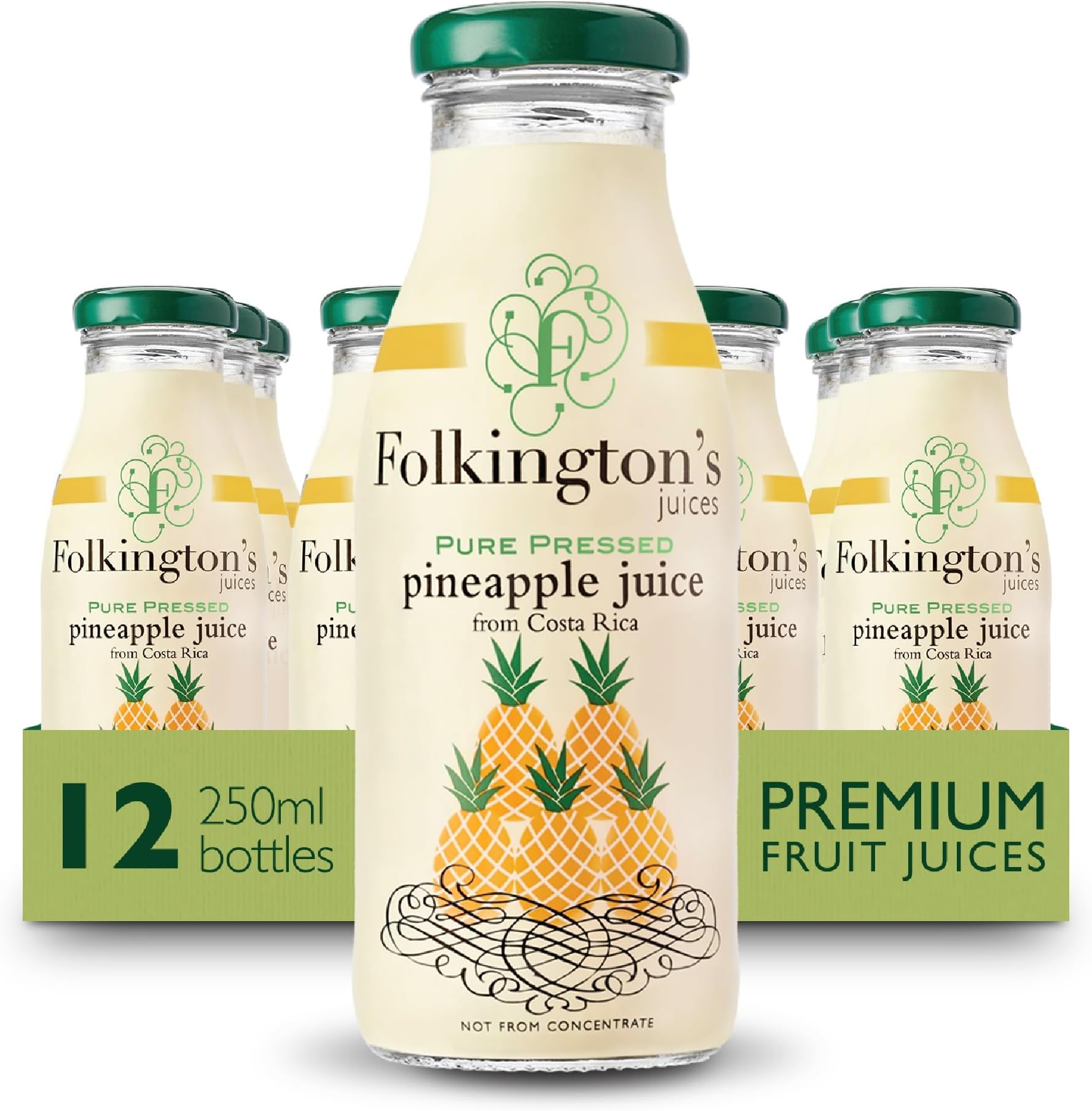 Folkington's Fruit Juice, Pineapple Juice, 12 Glass Bottles, Pure Fruit Juice, Multipack 12 x 250 ml
