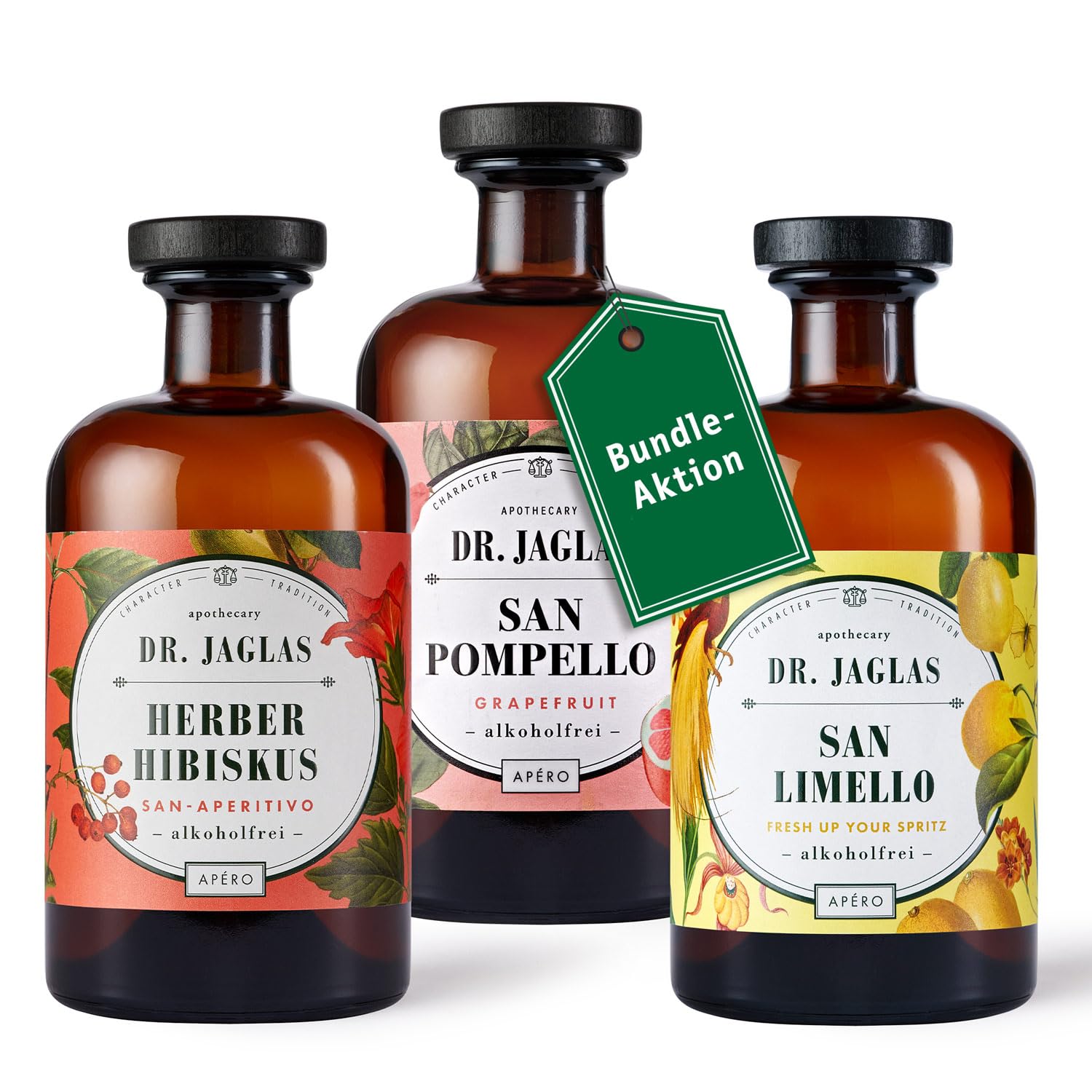 Dr. Jaglas San Pompello + Herber Hibiskus + San Limello alkoholfrei - alkoholfreie Aperitif Set für alkoholfreie Cocktails - 3x 500 ml