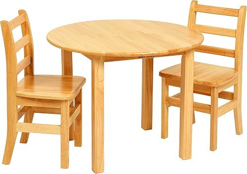 ECR4Kids Juego de mesa y silla redonda de madera dura de 30 pulgadas, altura del asiento de 14 pulgadas, muebles para niños, miel, 3 piezas