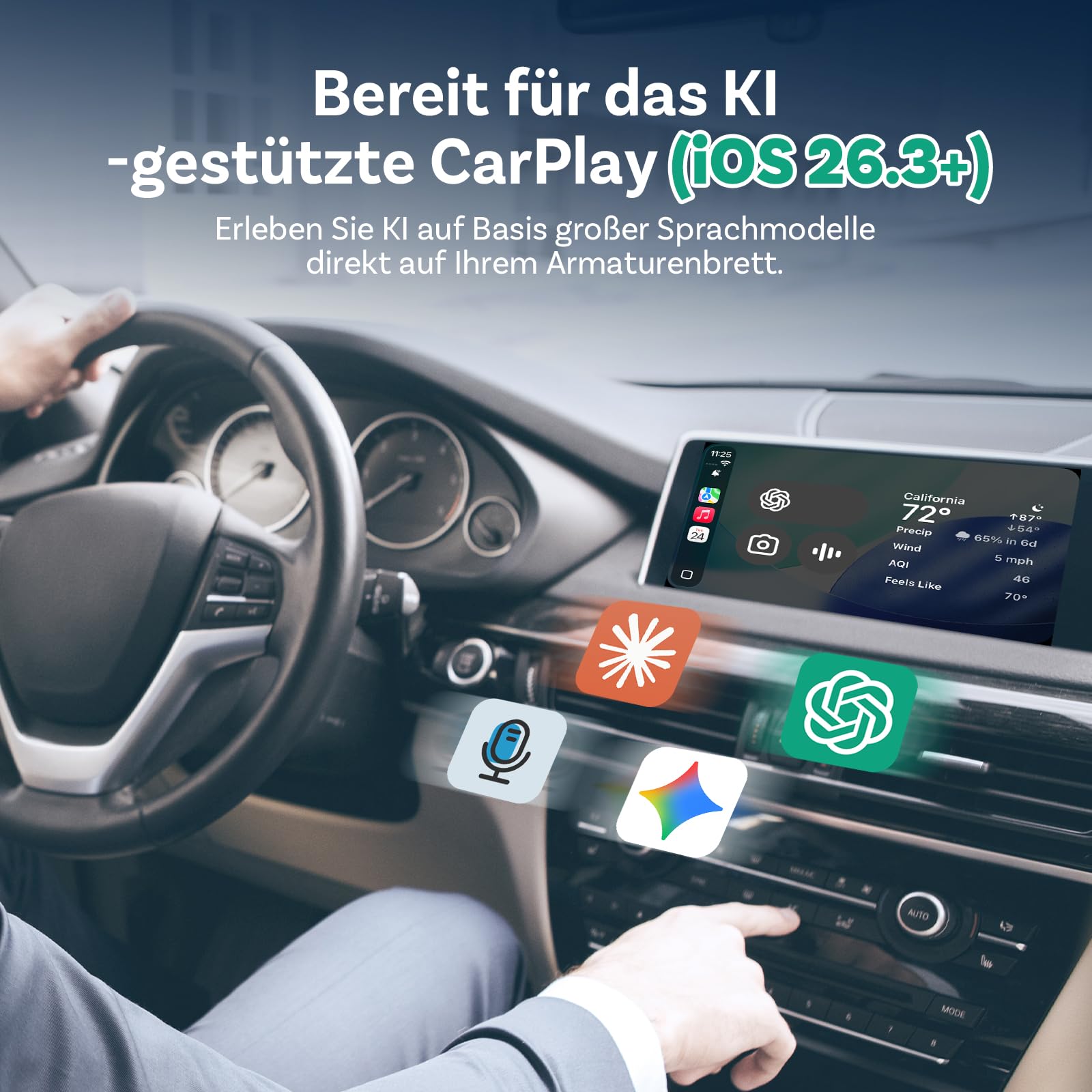 OTTOCAST Mini Core 2-in-1 Kabelloser CarPlay & Android Auto Adapter, Micro Mini Cube Wireless Car Dongle mit Smart-Switch-Taste, Wi-Fi 6 & Bluetooth 5.4, Automatische Verbindung für 98% der Fahrzeuge