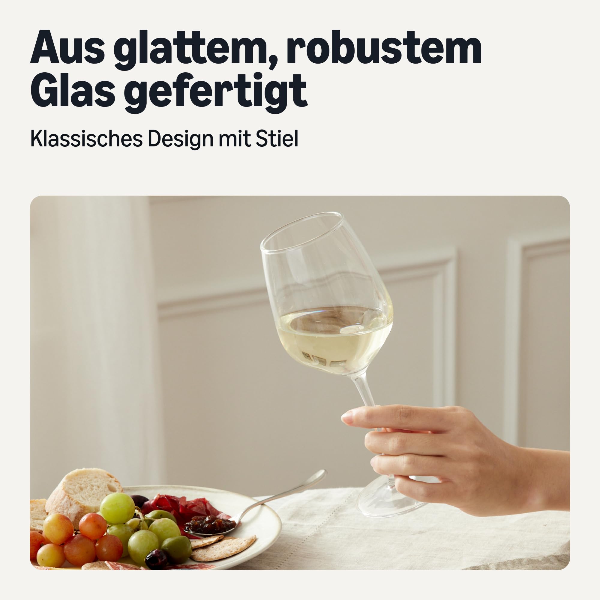 Amazon Basics Stiel-Weißweingläser, 6-Teiliges Set, 354,9ml, Spülmaschinenfest
