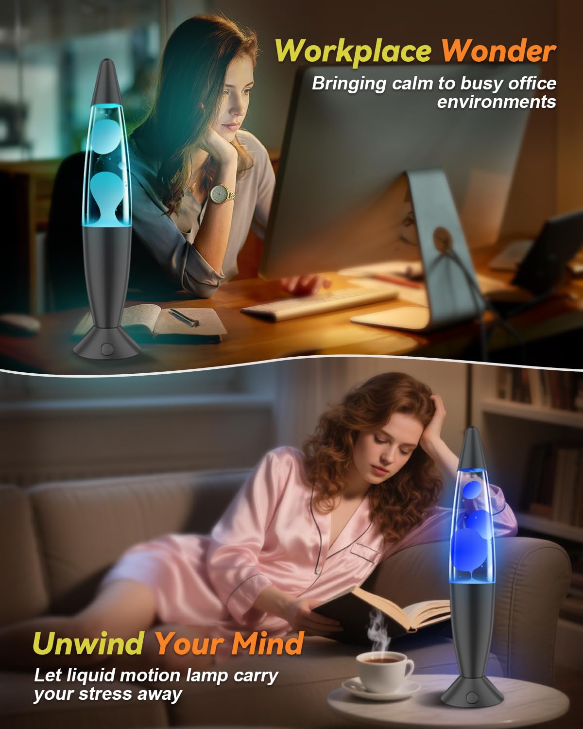 AONESY Lampe à lave pour enfants avec 17 changements de couleur : Grande lampe à lave pour la gestion du stress et la relaxation | Grandes lampes à lave noir or | Lampe à paillettes à intensité