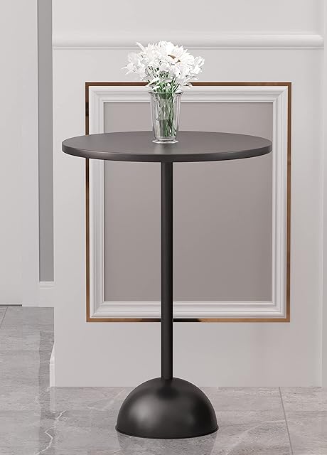 Hallowood Furniture Bourton Black Metal Round Bistro Bar Table - Small Kitchen Table - Modern Side Table with Powder Coated Metal Frame - Chic Sofa Coffee Magazine End Table