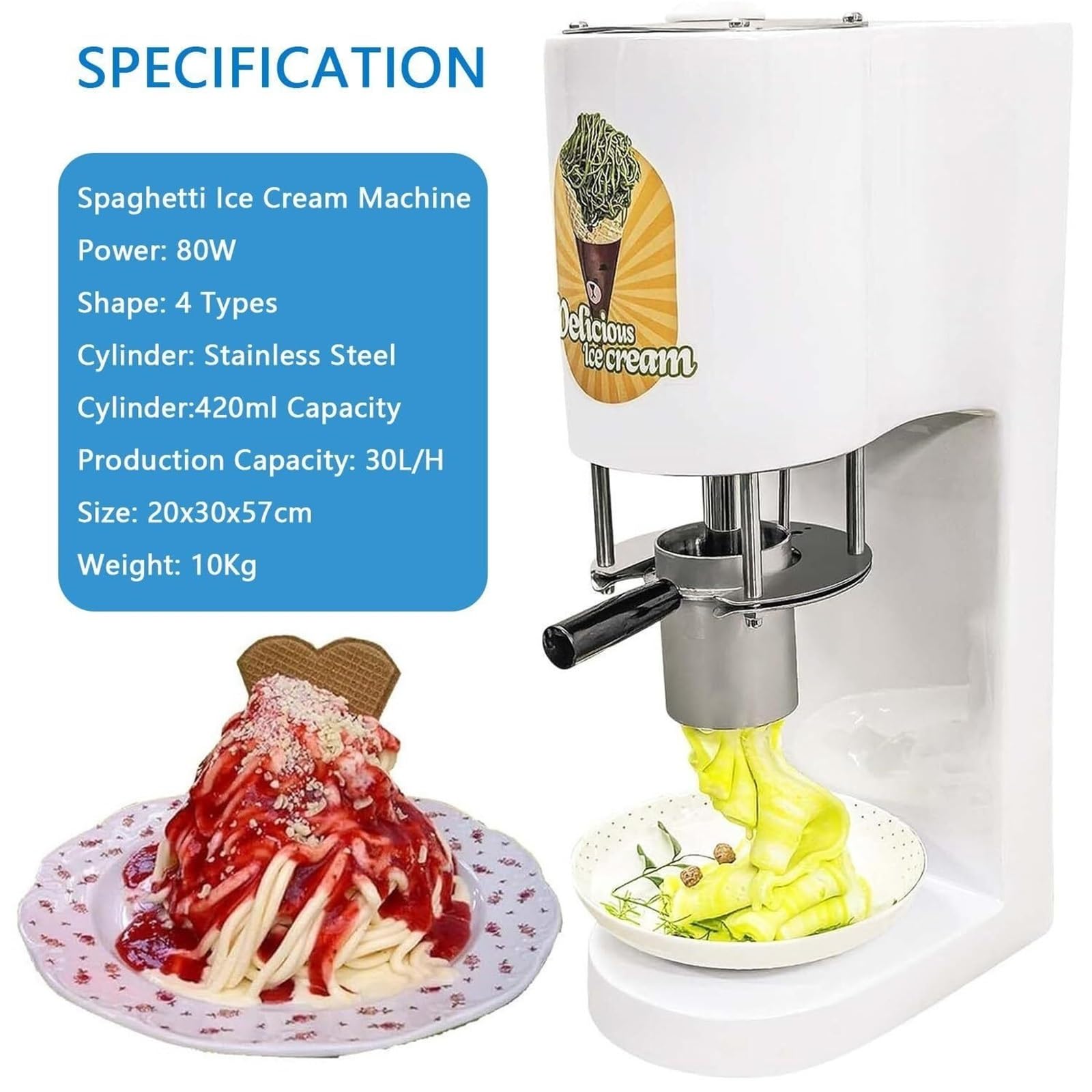Máquina comercial de fideos para helados con 4 moldes para postres creativos, perfecta para camiones de alimentos y heladerías, fácil de usar y limpiar