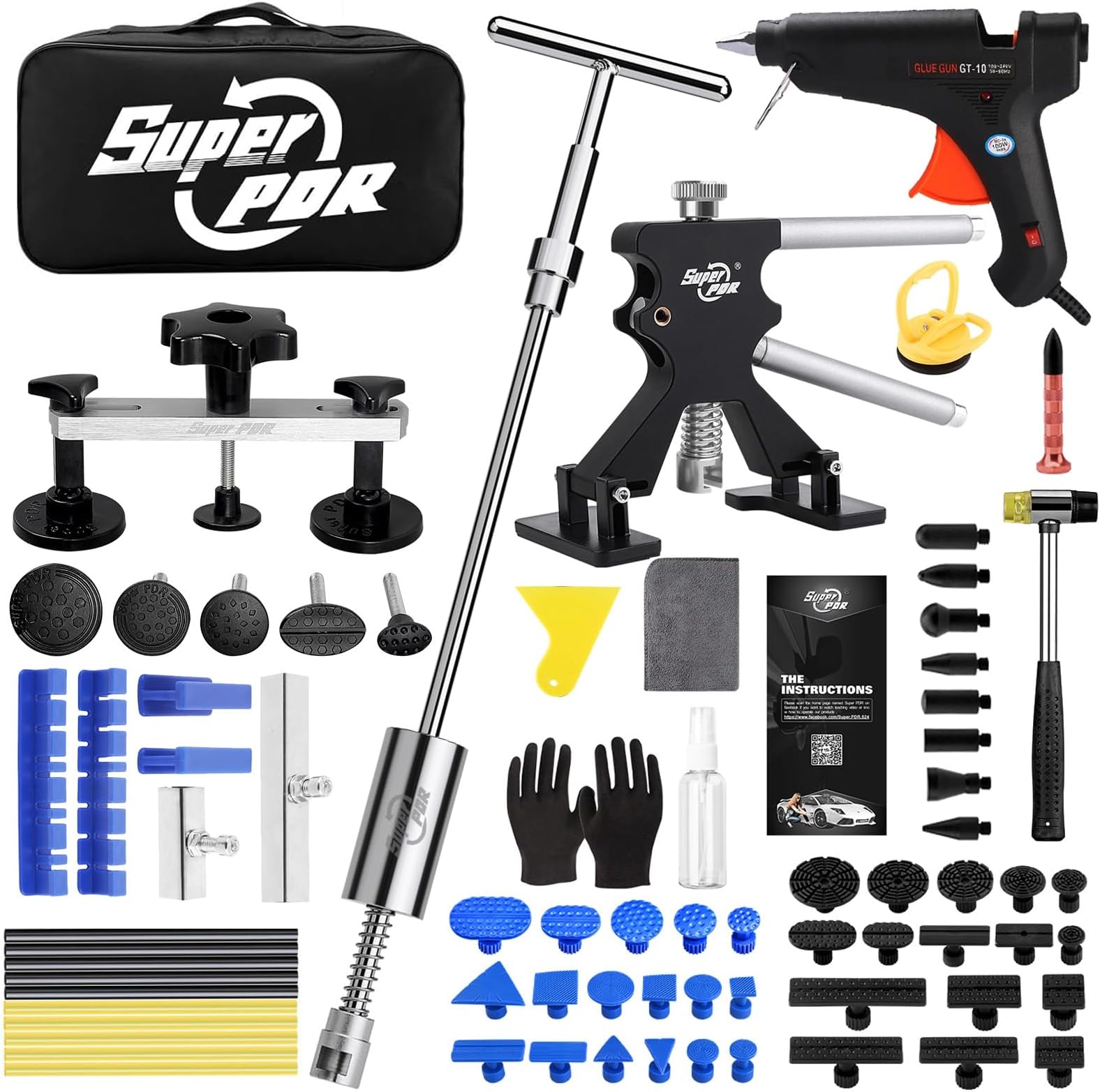 Car Dent Repair, Dent Remover Tool for Car with Dent Lifter, Slide Hammer Dent Puller, Bridge Puller, Glue Gun, Suction Cup for Car Body Paintless Dent Removal/Appliance Dent/Hail Damage