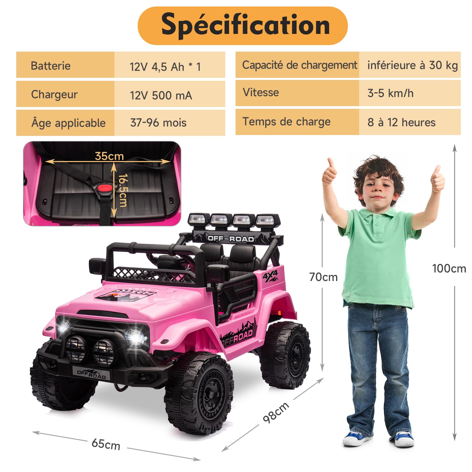 HAUSPROFI Voiture Électrique Enfant, Voiture Electrique 12V pour Enfants, Télécommande 2,4G, LED, Bluetooth, Musique, 5 km/h, Véhicule Rose
