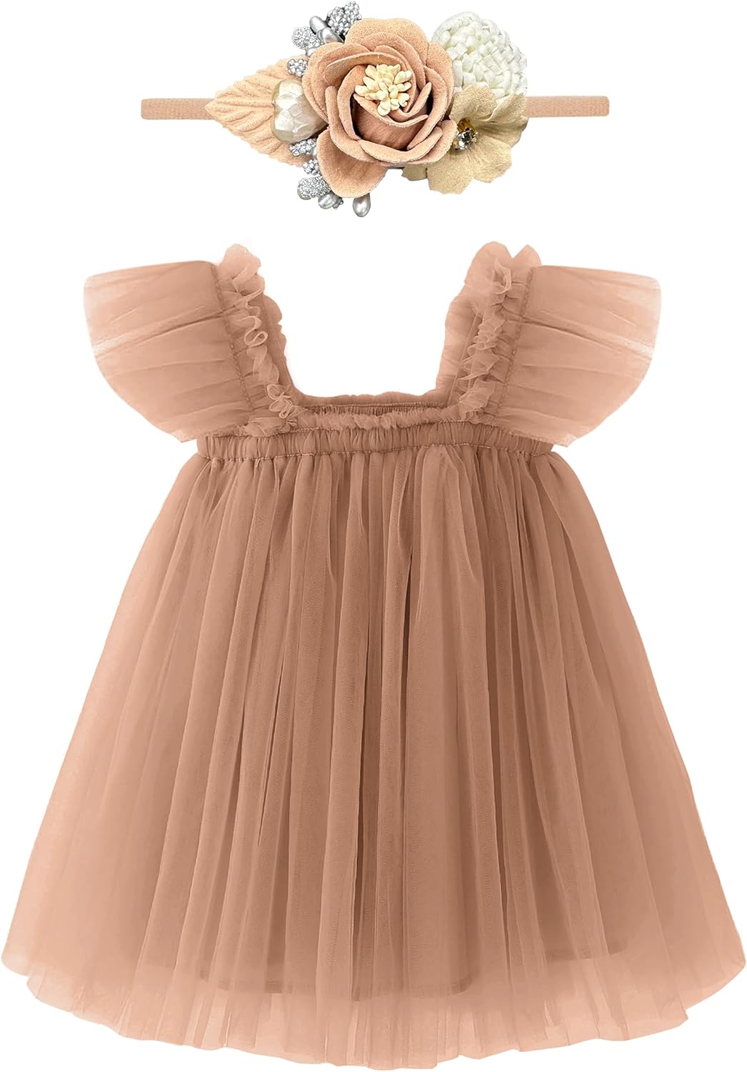 ANHDM Baby Girl First Birthday Outfit Cake Smash 1st Birthday Dress with Flower Headband