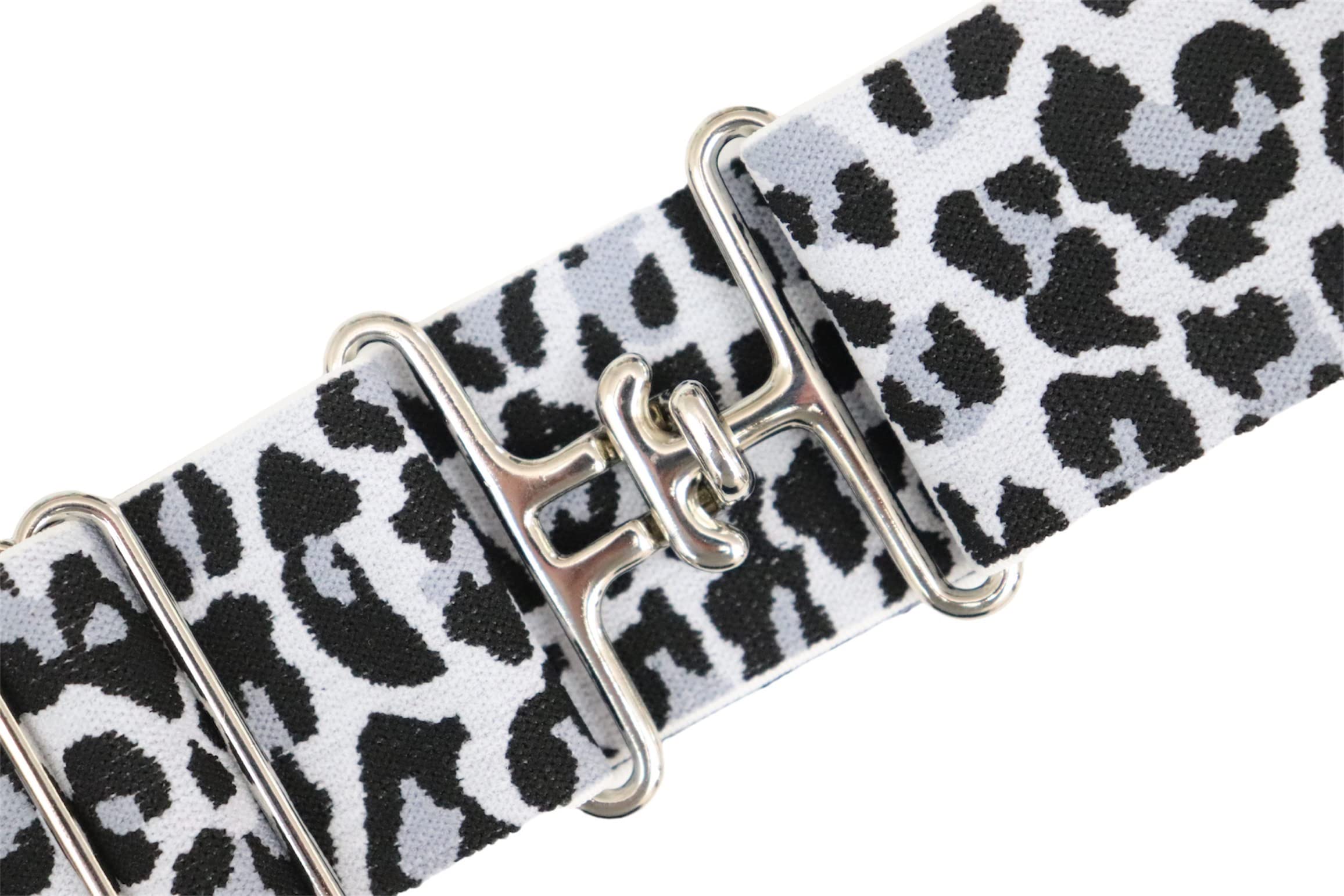 Heads Up Apparel 2 inch Equestrian Elastic Belt with snaffle bit, circle or surcingle buckle. (Surcingle Buckle, White Cheetah)