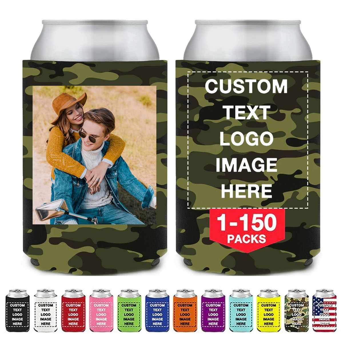 Personalized Can Sleeve Beer Coolers 1-150pcs Bulk Custom Insulated Beverage Bottle Holder with Logo Image Text for Party Weddings Fishing Picnics,
