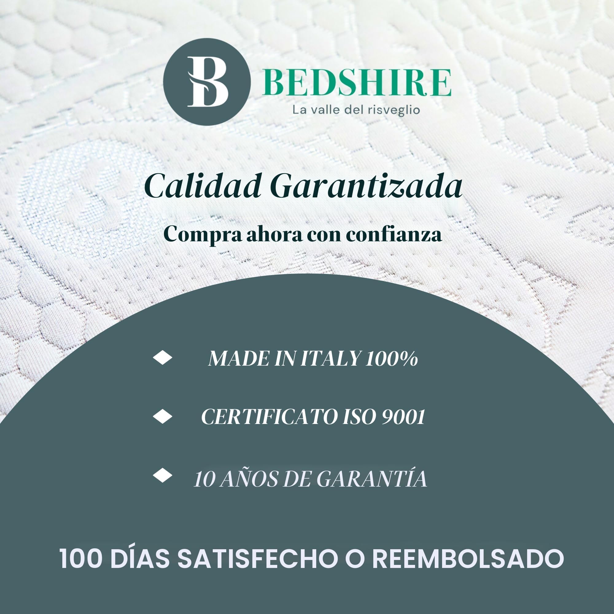 Bedshire Sobrecolchón Matrimoniale de 180x190 cm, Topper con Espuma viscoelástica Memoria de 6 cm de Alto con Revestimiento extraíble, ortopédico, Fabricado en Italia 100%