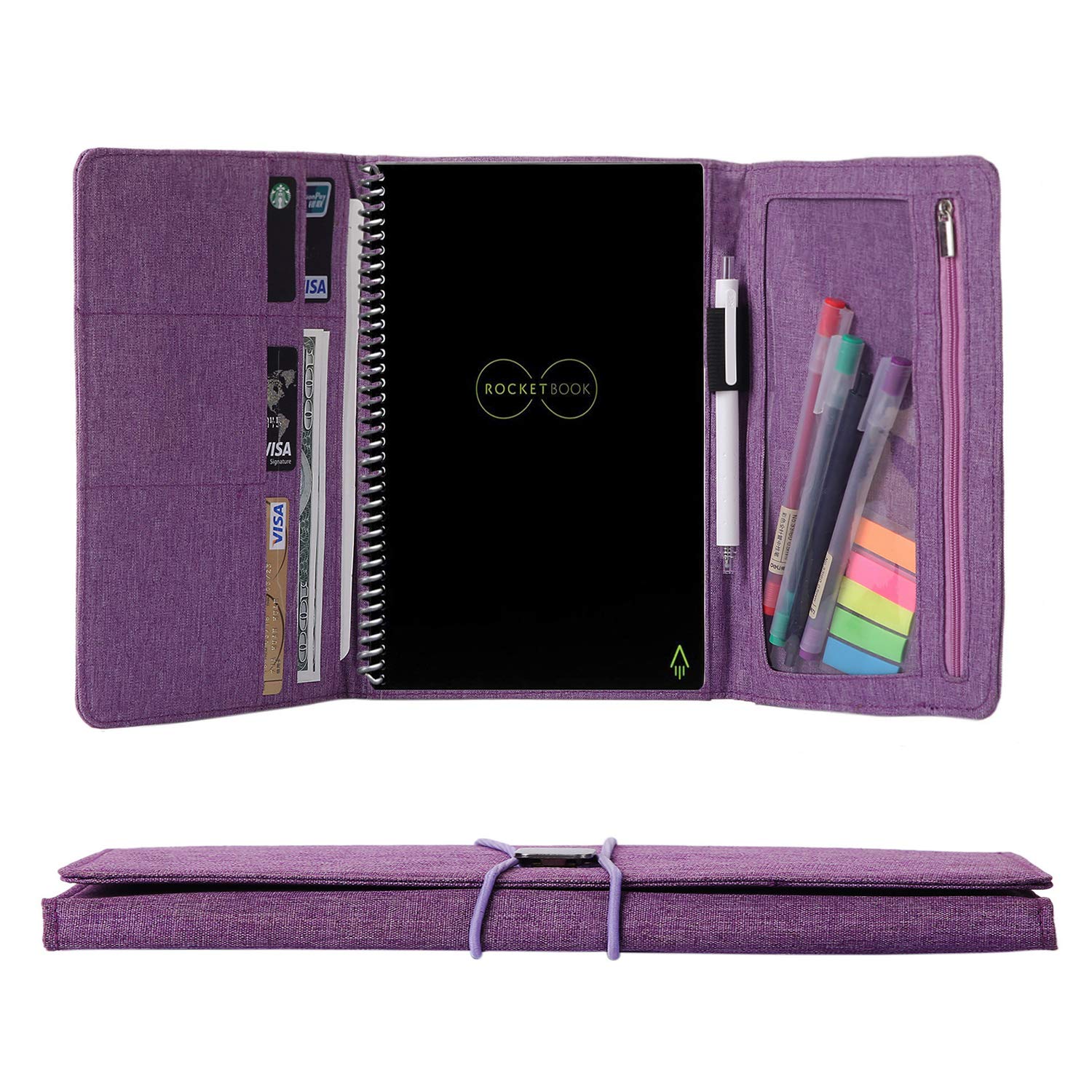 SivaLifeFolio Cover for Rocketbook Everlast Fusion, Multi Organizer Men & Women Folder with Pen Loop/Phone Pocket/Business Card Holder, fits A5 Size Notebook