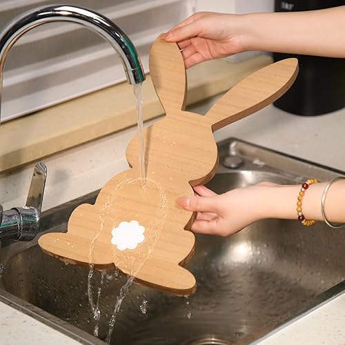 Miniatura 4 de Ziliny 2 tablas de cortar de conejo, linda tabla de cortar para cocina, tabla de cortar para carnicero, verduras, frutas, ensalada, bloque, queso,