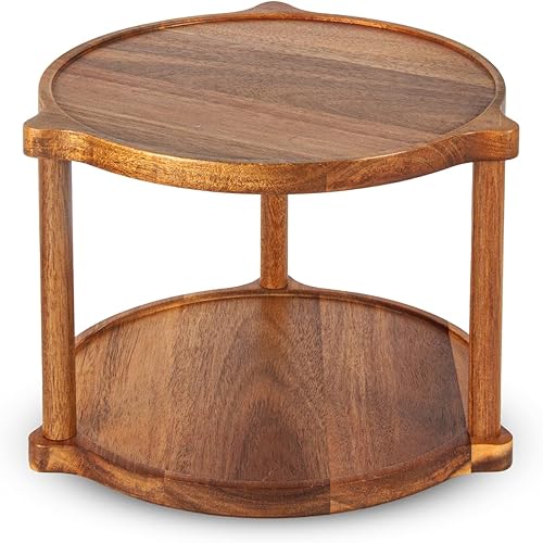 Estante de especias Lazy Susan de madera de acacia, organizador de tocadiscos de 2 niveles de 10 pulgadas, solución elegante para cocina y baño