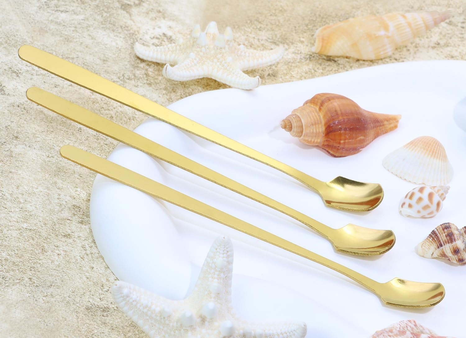 Gold Long Handle Spoon Stir Stick 5.7inch Square Head Stainless Steel Stirrer Modere Trim for Coffee Tea Mixing Stirring Tall Glasses Cold Hot Drinks Ice Cube Cocktail Milkshake Milks (3)