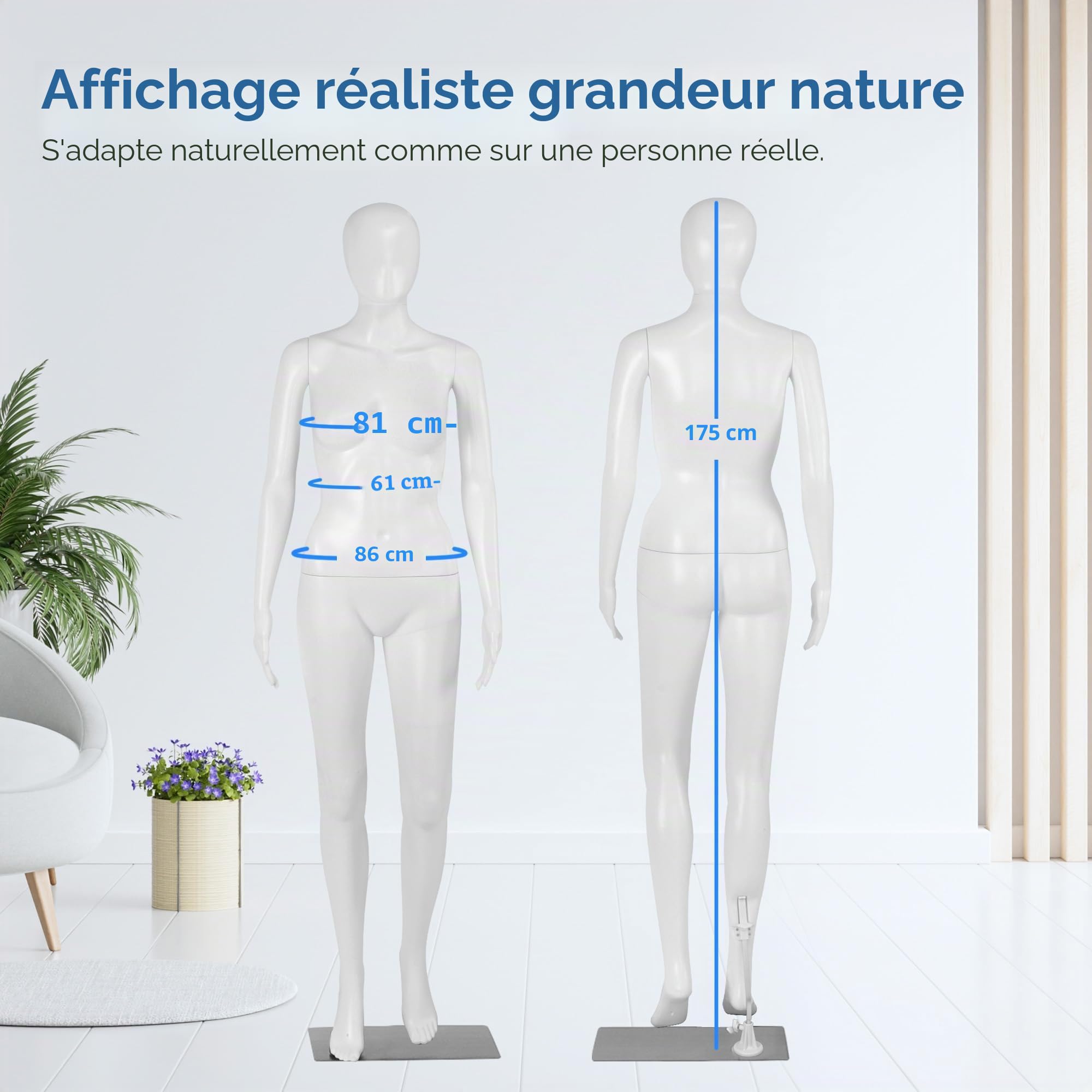 SereneLife Mannequin Femme Corps Complet 175 cm – Mannequin Vitrine Articulé avec Tête Réglable, Membres Flexibles, Base Stable et Design Démontable pour Boutique, Magasin et Exposition